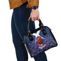 Personalized Scotland Red Lion Soccer Shoulder Handbag Scottish Saltire Flag Purple Thistle Cheering Fans