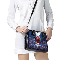 Personalized Scotland Red Lion Soccer Shoulder Handbag Scottish Saltire Flag Purple Thistle Cheering Fans