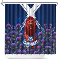 Personalized Scotland Red Lion Soccer Shower Curtain Scottish Saltire Flag Purple Thistle Cheering Fans