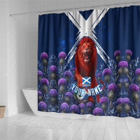 Personalized Scotland Red Lion Soccer Shower Curtain Scottish Saltire Flag Purple Thistle Cheering Fans