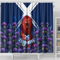 Personalized Scotland Red Lion Soccer Shower Curtain Scottish Saltire Flag Purple Thistle Cheering Fans