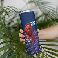 Personalized Scotland Red Lion Soccer Skinny Tumbler Scottish Saltire Flag Purple Thistle Cheering Fans