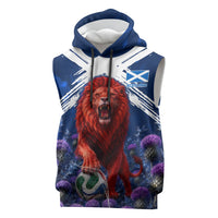 Personalized Scotland Red Lion Soccer Sleeveless Hoodie Scottish Saltire Flag Purple Thistle Cheering Fans