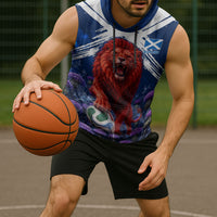 Personalized Scotland Red Lion Soccer Sleeveless Hoodie Scottish Saltire Flag Purple Thistle Cheering Fans