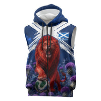 Personalized Scotland Red Lion Soccer Sleeveless Zip Hoodie Scottish Saltire Flag Purple Thistle Cheering Fans