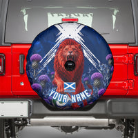 Personalized Scotland Red Lion Soccer Spare Tire Cover Scottish Saltire Flag Purple Thistle Cheering Fans