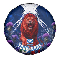 Personalized Scotland Red Lion Soccer Spare Tire Cover Scottish Saltire Flag Purple Thistle Cheering Fans