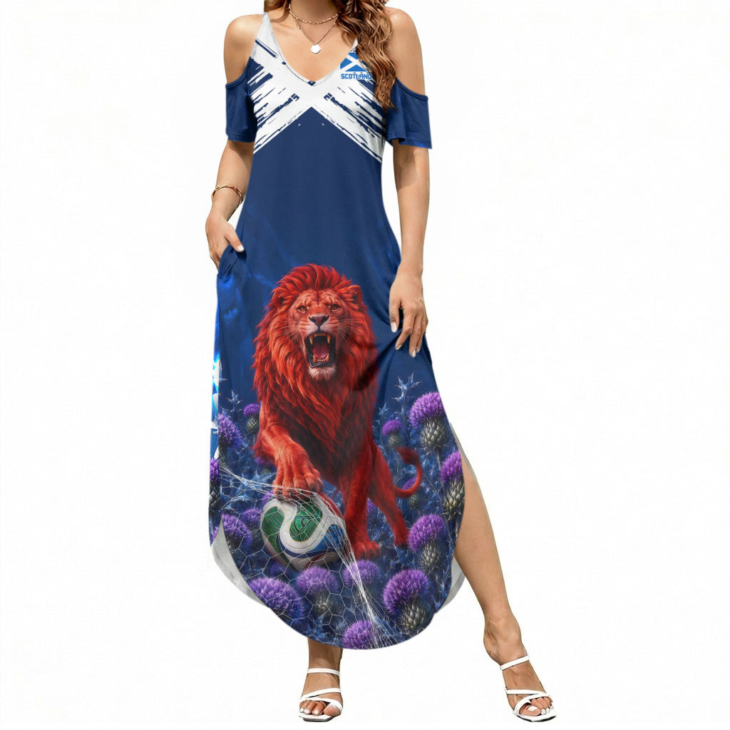 Personalized Scotland Red Lion Soccer Summer Maxi Dress Scottish Saltire Flag Purple Thistle Cheering Fans