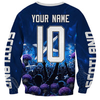 Personalized Scotland Red Lion Soccer Sweatshirt Scottish Saltire Flag Purple Thistle Cheering Fans
