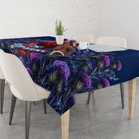 Personalized Scotland Red Lion Soccer Tablecloth Scottish Saltire Flag Purple Thistle Cheering Fans