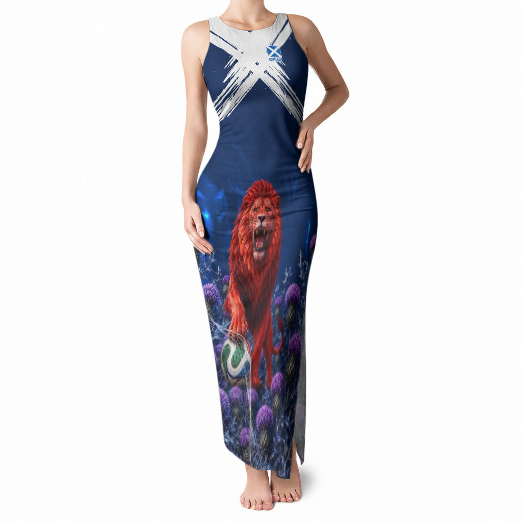 Personalized Scotland Red Lion Soccer Tank Maxi Dress Scottish Saltire Flag Purple Thistle Cheering Fans