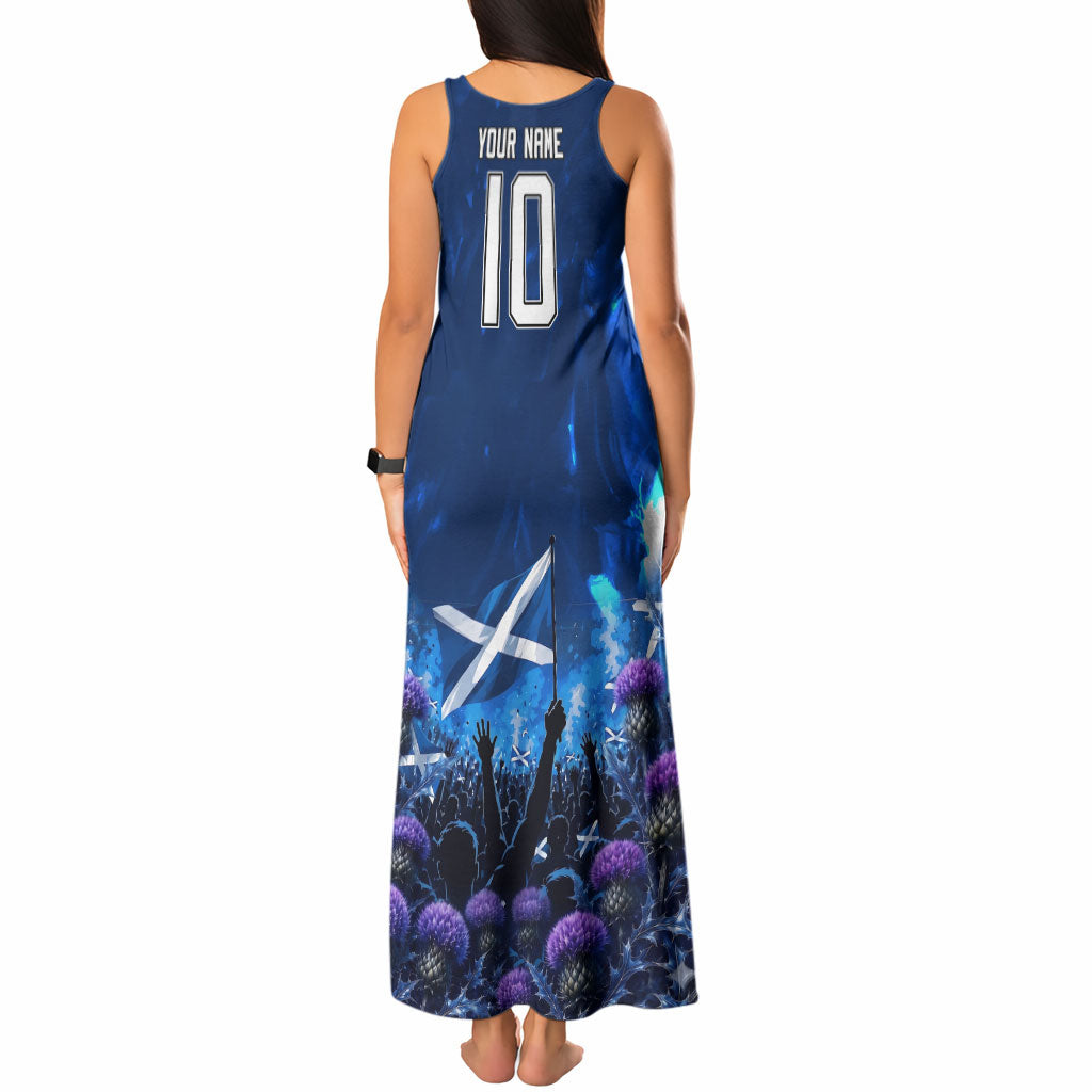 Personalized Scotland Red Lion Soccer Tank Maxi Dress Scottish Saltire Flag Purple Thistle Cheering Fans