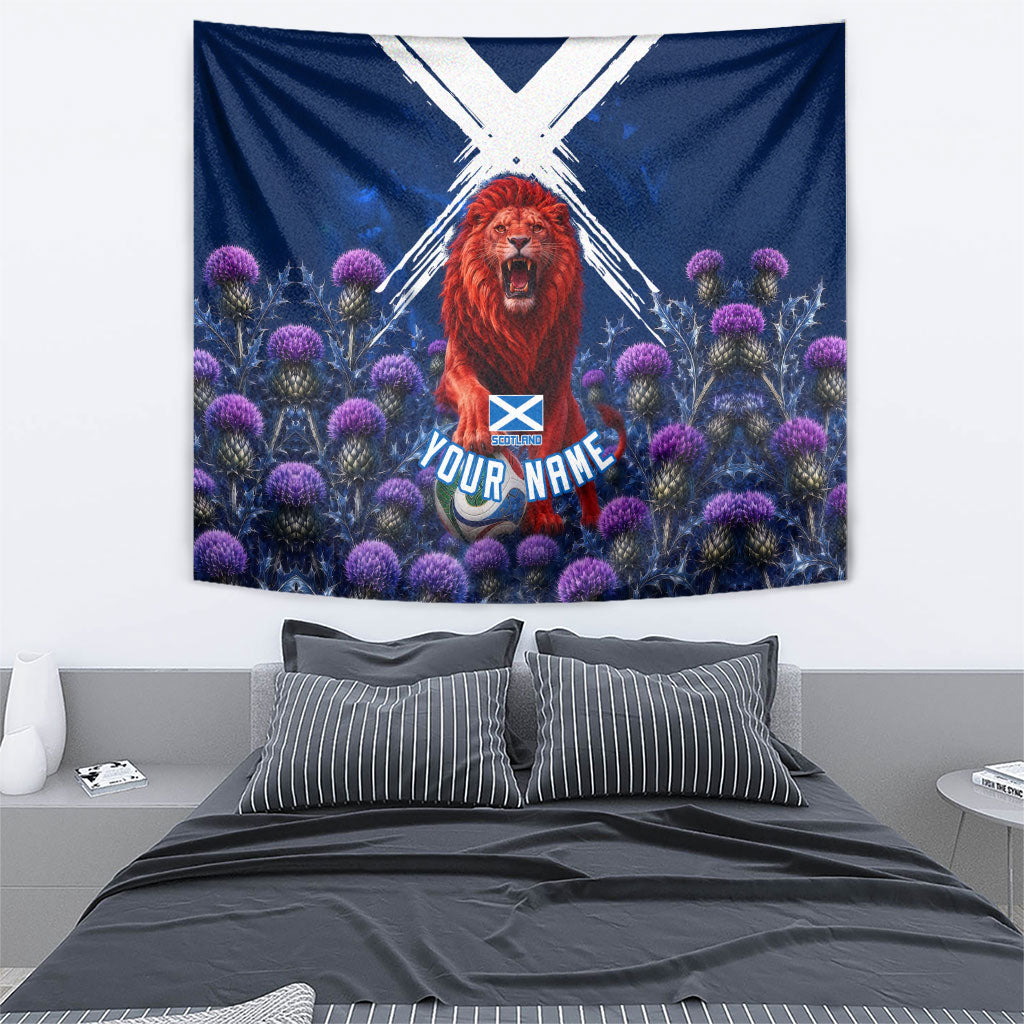 Personalized Scotland Red Lion Soccer Tapestry Scottish Saltire Flag Purple Thistle Cheering Fans