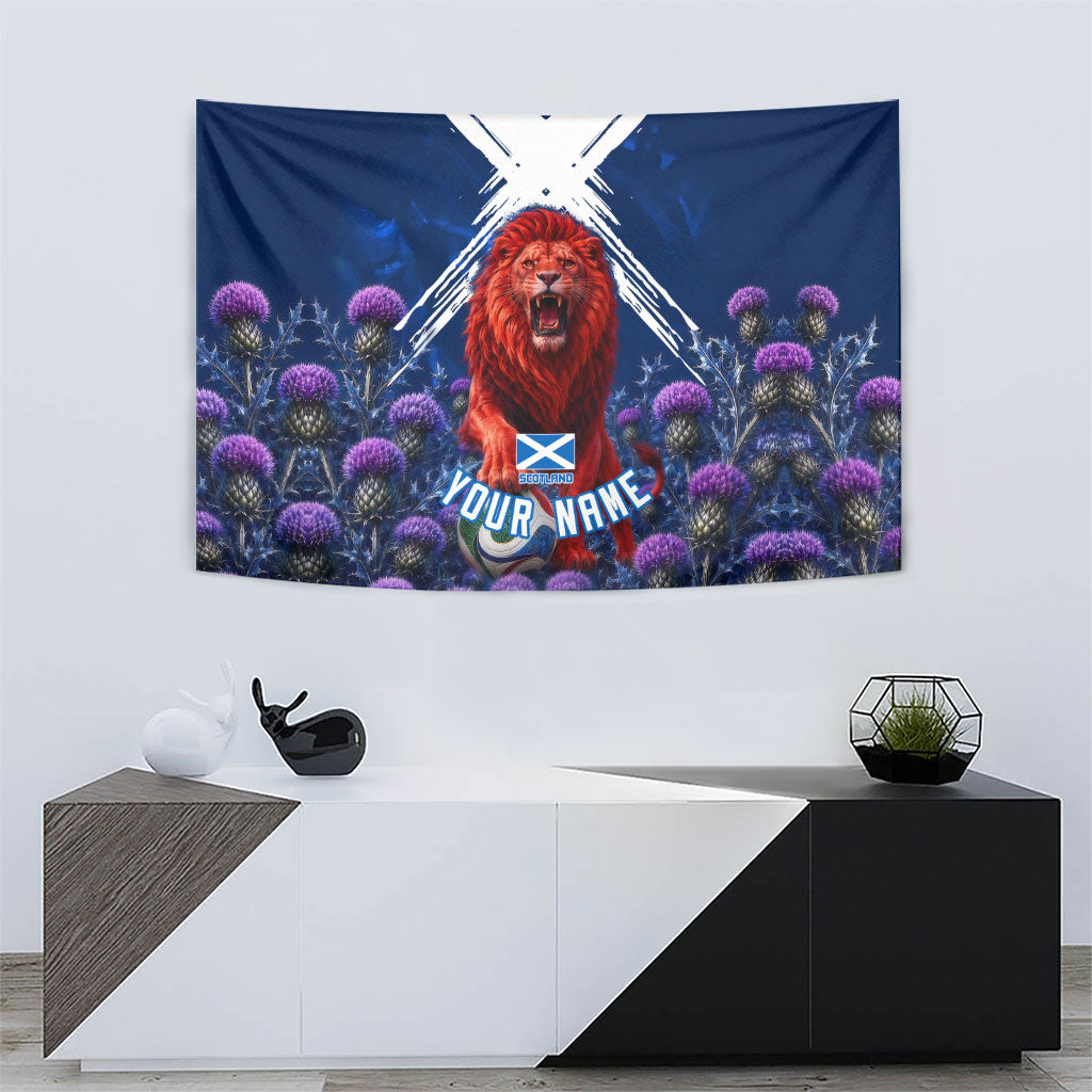 Personalized Scotland Red Lion Soccer Tapestry Scottish Saltire Flag Purple Thistle Cheering Fans