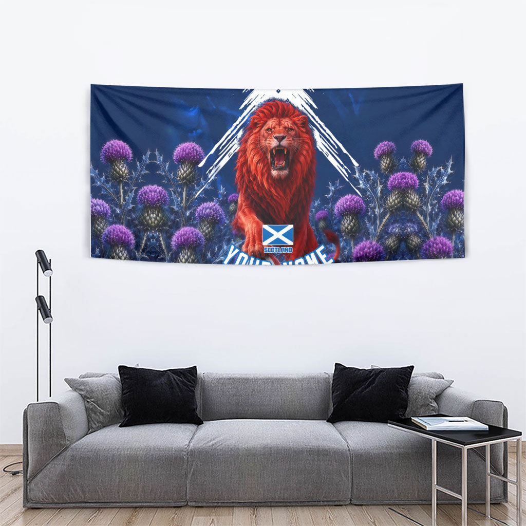 Personalized Scotland Red Lion Soccer Tapestry Scottish Saltire Flag Purple Thistle Cheering Fans