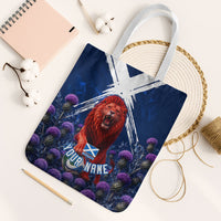 Personalized Scotland Red Lion Soccer Tote Bag Scottish Saltire Flag Purple Thistle Cheering Fans