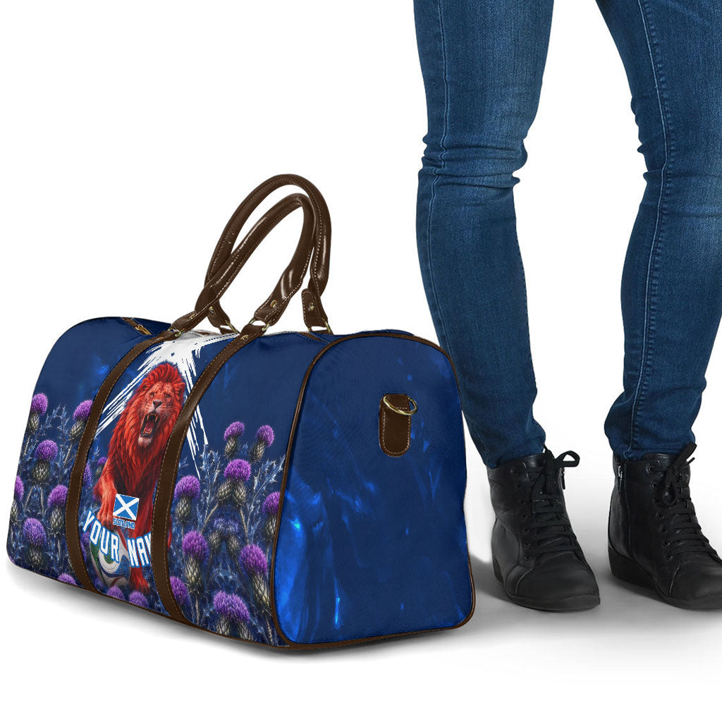 Personalized Scotland Red Lion Soccer Travel Bag Scottish Saltire Flag Purple Thistle Cheering Fans