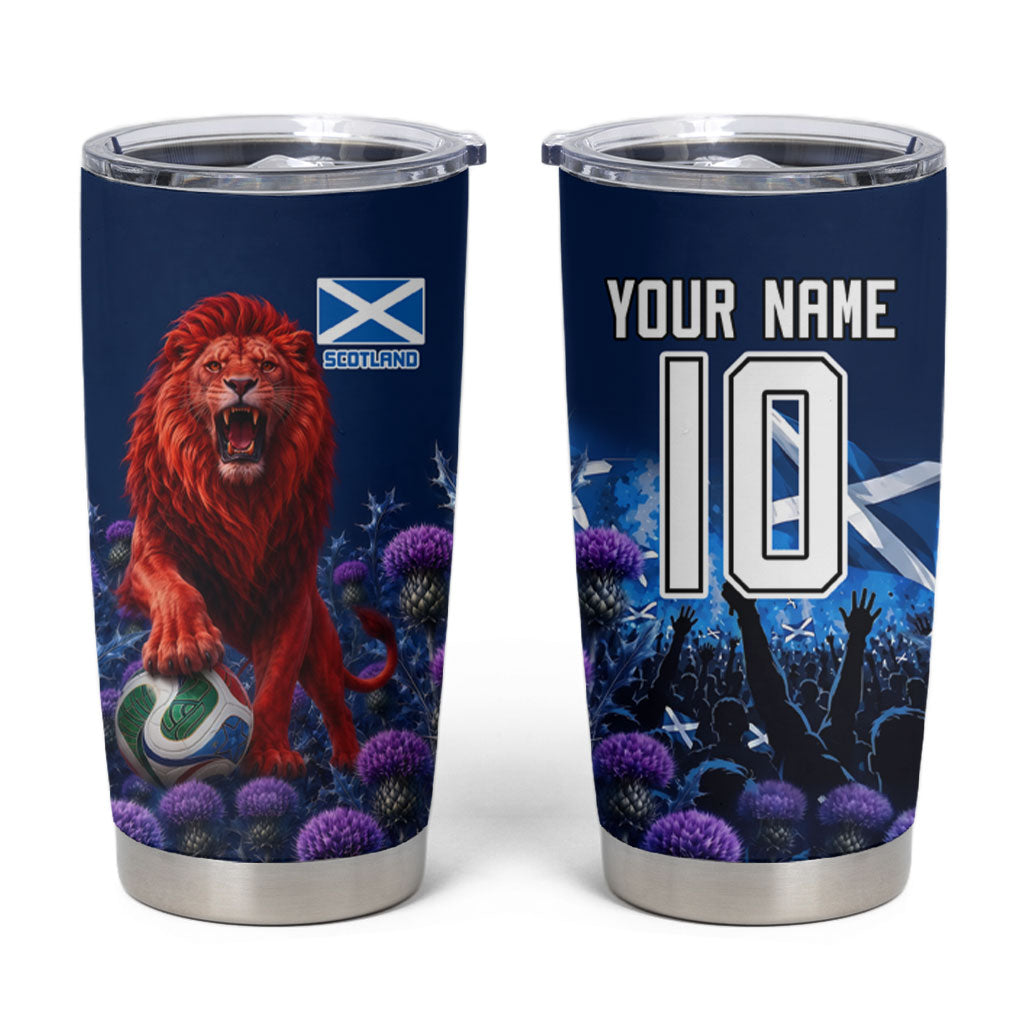 Personalized Scotland Red Lion Soccer Tumbler Cup Scottish Saltire Flag Purple Thistle Cheering Fans