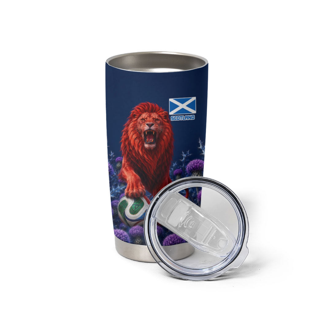 Personalized Scotland Red Lion Soccer Tumbler Cup Scottish Saltire Flag Purple Thistle Cheering Fans