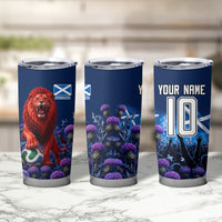 Personalized Scotland Red Lion Soccer Tumbler Cup Scottish Saltire Flag Purple Thistle Cheering Fans