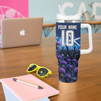 Personalized Scotland Red Lion Soccer Tumbler With Handle Scottish Saltire Flag Purple Thistle Cheering Fans