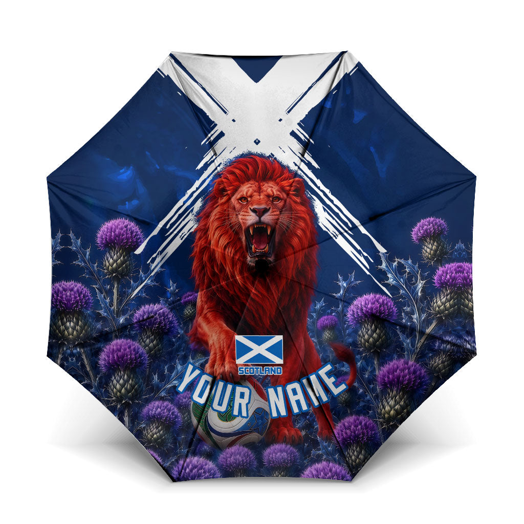 Personalized Scotland Red Lion Soccer Umbrella Scottish Saltire Flag Purple Thistle Cheering Fans