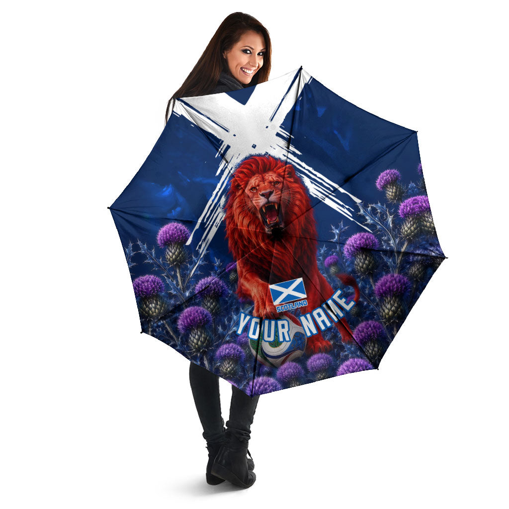 Personalized Scotland Red Lion Soccer Umbrella Scottish Saltire Flag Purple Thistle Cheering Fans