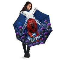 Personalized Scotland Red Lion Soccer Umbrella Scottish Saltire Flag Purple Thistle Cheering Fans