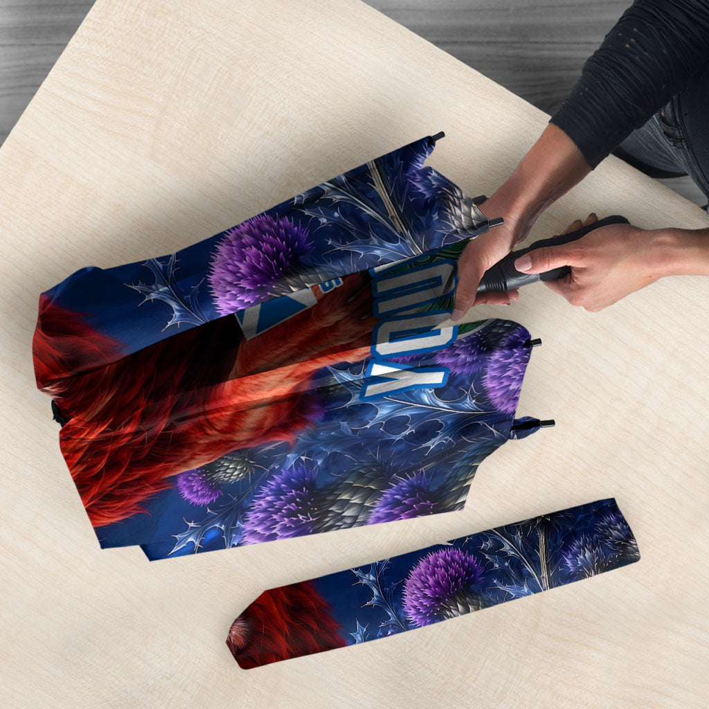 Personalized Scotland Red Lion Soccer Umbrella Scottish Saltire Flag Purple Thistle Cheering Fans