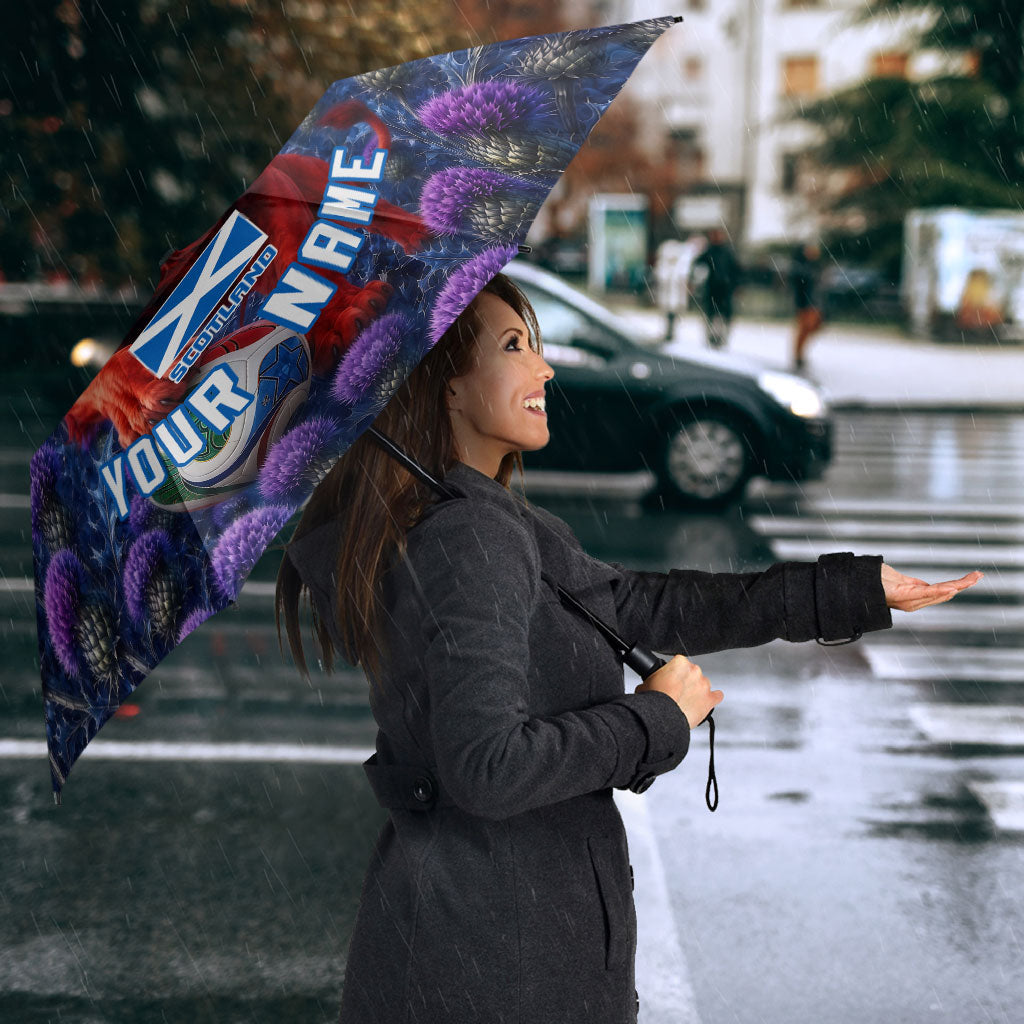 Personalized Scotland Red Lion Soccer Umbrella Scottish Saltire Flag Purple Thistle Cheering Fans