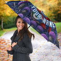 Personalized Scotland Red Lion Soccer Umbrella Scottish Saltire Flag Purple Thistle Cheering Fans