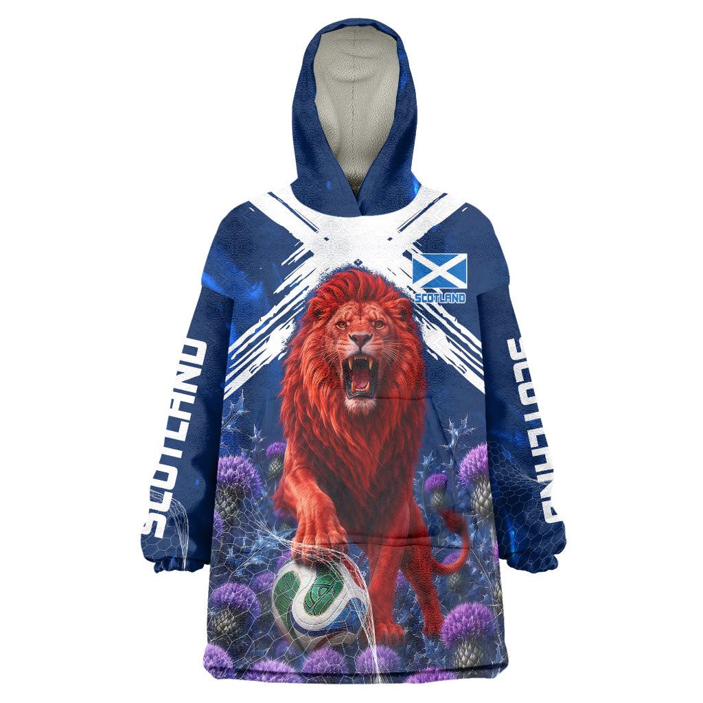 Personalized Scotland Red Lion Soccer Wearable Blanket Hoodie Scottish Saltire Flag Purple Thistle Cheering Fans