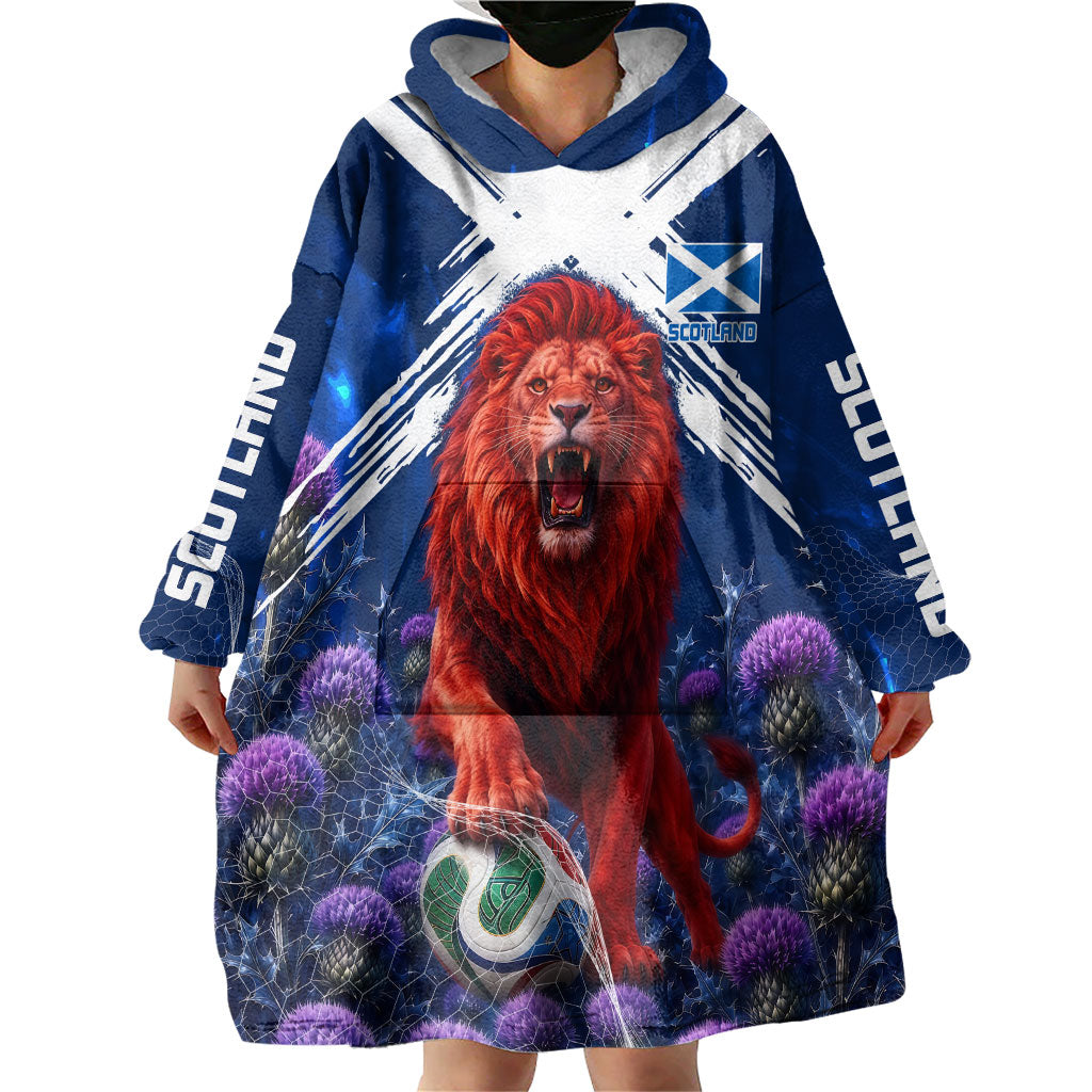 Personalized Scotland Red Lion Soccer Wearable Blanket Hoodie Scottish Saltire Flag Purple Thistle Cheering Fans