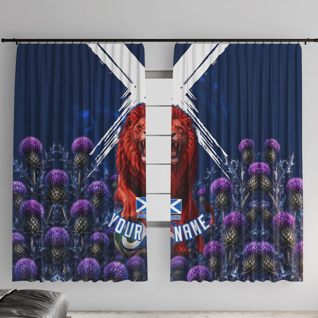 Personalized Scotland Red Lion Soccer Window Curtain Scottish Saltire Flag Purple Thistle Cheering Fans