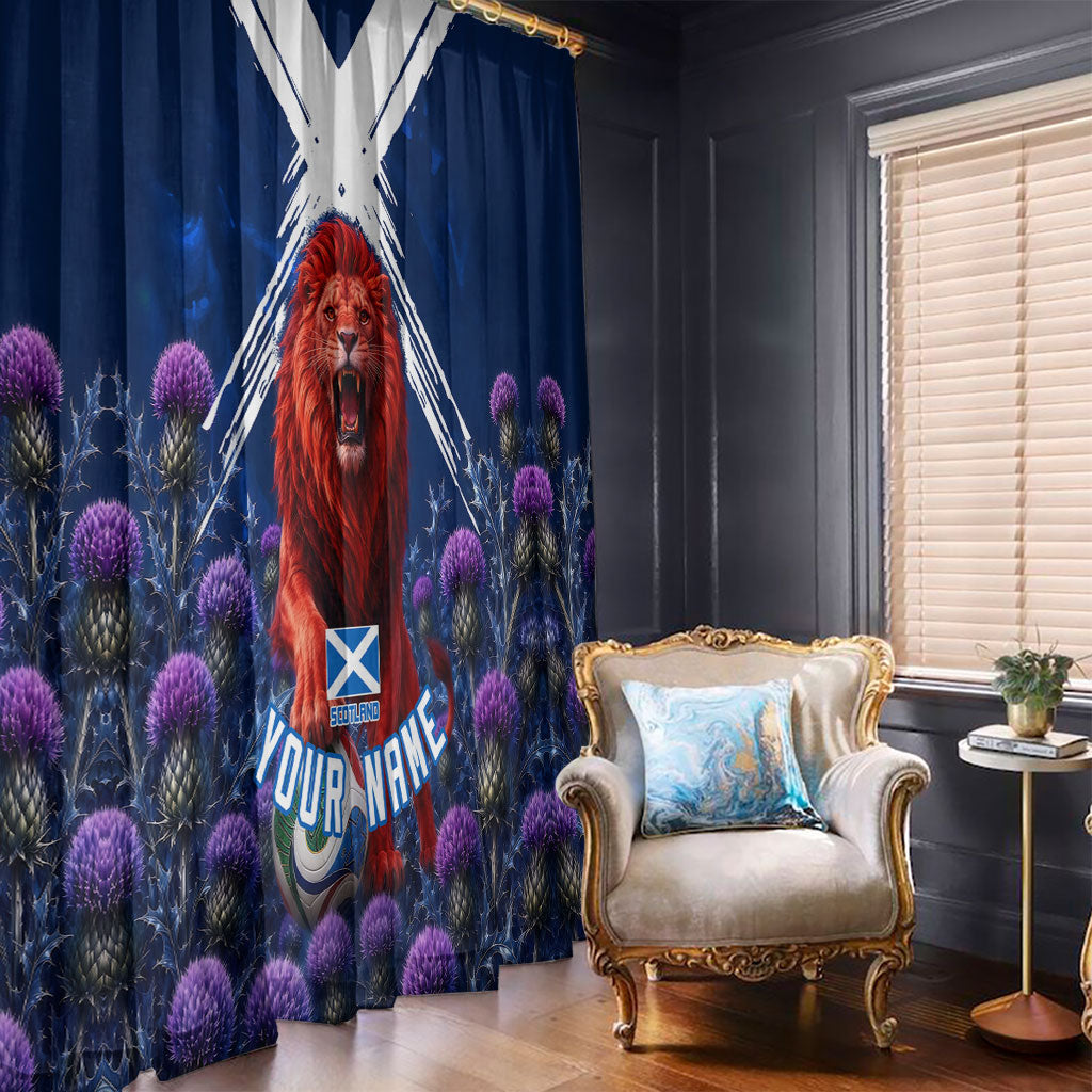 Personalized Scotland Red Lion Soccer Window Curtain Scottish Saltire Flag Purple Thistle Cheering Fans