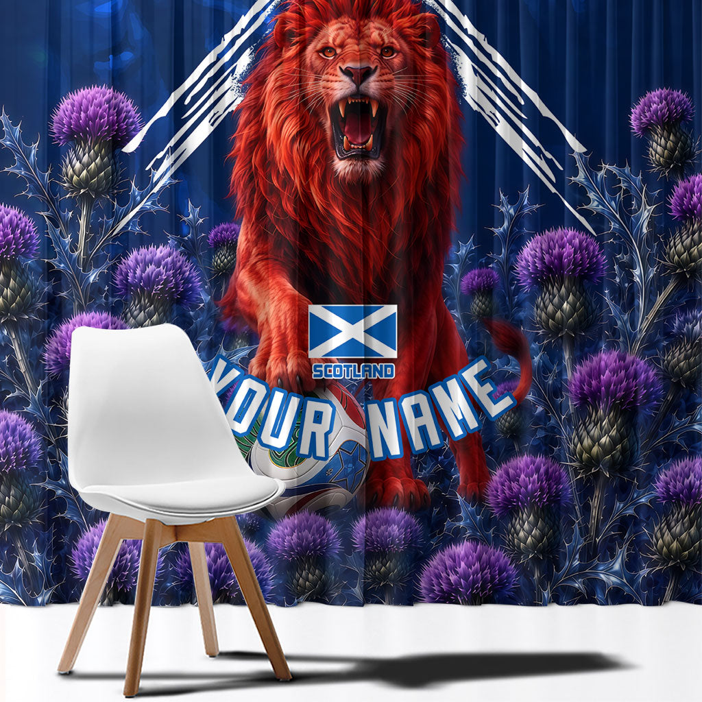 Personalized Scotland Red Lion Soccer Window Curtain Scottish Saltire Flag Purple Thistle Cheering Fans