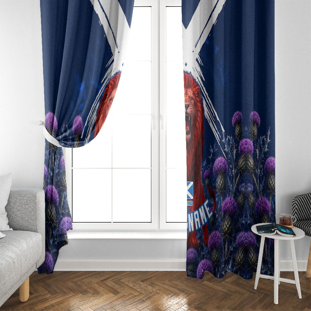 Personalized Scotland Red Lion Soccer Window Curtain Scottish Saltire Flag Purple Thistle Cheering Fans
