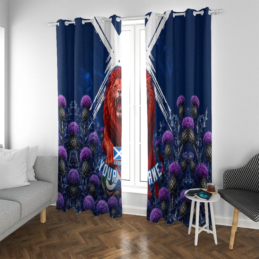 Personalized Scotland Red Lion Soccer Window Curtain Scottish Saltire Flag Purple Thistle Cheering Fans