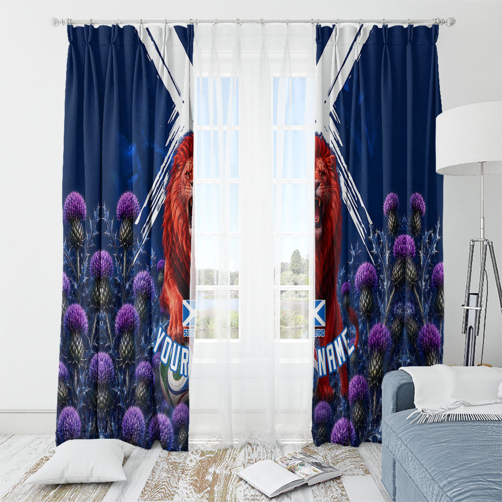 Personalized Scotland Red Lion Soccer Window Curtain Scottish Saltire Flag Purple Thistle Cheering Fans