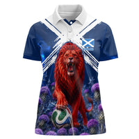 Personalized Scotland Red Lion Soccer Women Polo Shirt Scottish Saltire Flag Purple Thistle Cheering Fans