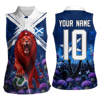 Personalized Scotland Red Lion Soccer Women Sleeveless Polo Shirt Scottish Saltire Flag Purple Thistle Cheering Fans