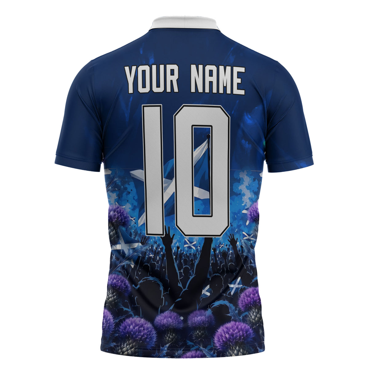 Personalized Scotland Red Lion Soccer Zipper Polo Shirt Scottish Saltire Flag Purple Thistle Cheering Fans