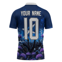 Personalized Scotland Red Lion Soccer Zipper Polo Shirt Scottish Saltire Flag Purple Thistle Cheering Fans