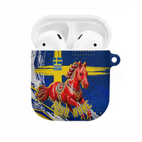 Personalized Sweden Dala Horse Soccer 2026 AirPods Case Grunge Swedish Flag Brush Strokes