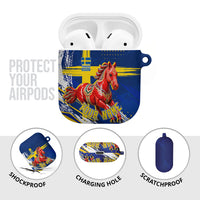 Personalized Sweden Dala Horse Soccer 2026 AirPods Case Grunge Swedish Flag Brush Strokes
