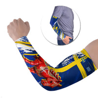 Personalized Sweden Dala Horse Soccer 2026 Arm Sleeves Grunge Swedish Flag Brush Strokes