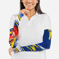 Personalized Sweden Dala Horse Soccer 2026 Arm Sleeves Grunge Swedish Flag Brush Strokes