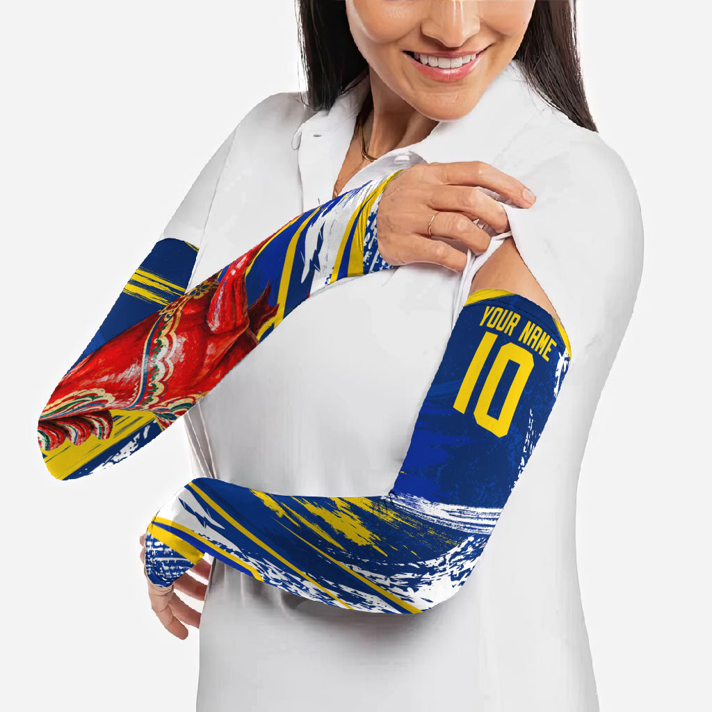 Personalized Sweden Dala Horse Soccer 2026 Arm Sleeves Grunge Swedish Flag Brush Strokes