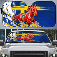 Personalized Sweden Dala Horse Soccer 2026 Auto Sun Shade Grunge Swedish Flag Brush Strokes
