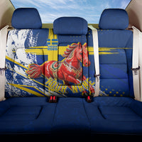 Personalized Sweden Dala Horse Soccer 2026 Back Car Seat Cover Grunge Swedish Flag Brush Strokes